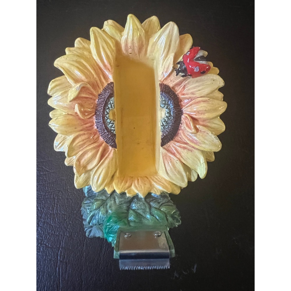 Vintage Sunflower Ladybug Ceramic Tape Dispenser Cottagecore Garden Desk Decor